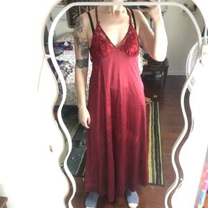 Vintage Red satin slip dress with cross cross straps